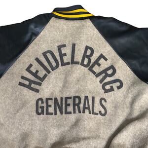 Vintage Heidelberg Generals Varsity Satin Jacket Gray Blue Military Germany USA